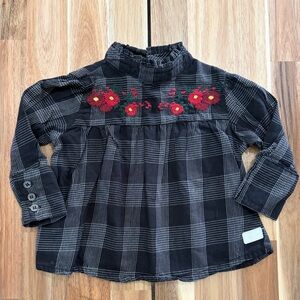 7 For All Mankind Baby Girl Black Plaid Embroidered Blouse 12M
